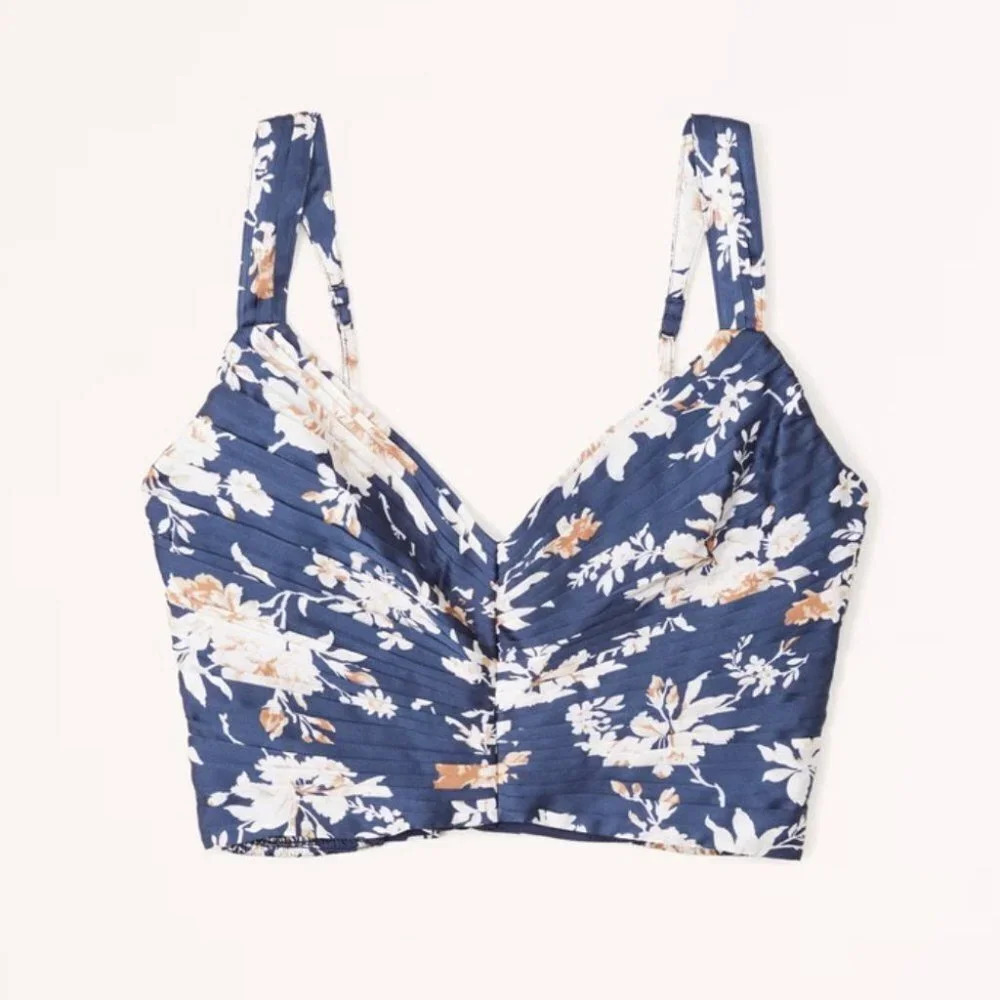 Abercrombie & Fitch Ruched Plunge Tank Top Blue Floral Size Large NWT - Picture 4 of 8